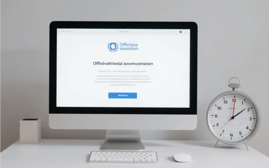 电脑屏幕上显示官方公告与世界时钟对照的画面